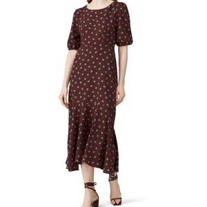 Bobeau Size Medium Dara Printed Dress‎ Brown Green Polka Dots Hourglass Midi